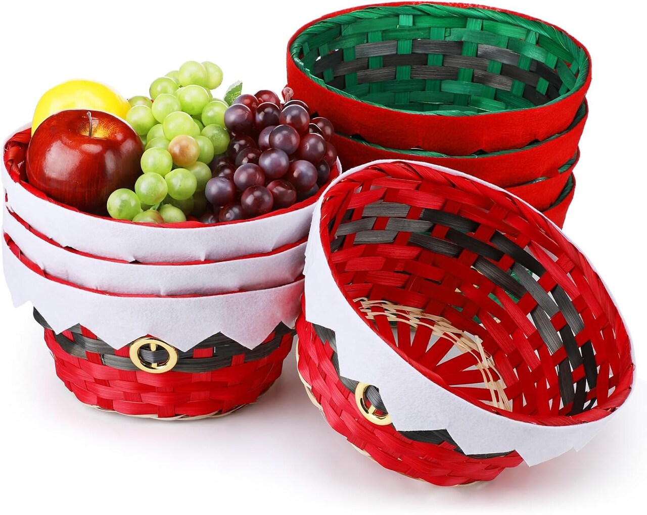 Christmas Round Bamboo Gift Baskets Woven Baskets for Gifts Holiday Character Baskets Xmas Decorative Gift Baskets Empty for Organizing Fruit Bread Party Decoration(8 Pcs)
